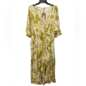 Kori Plus Tie Dye Surplice High Low Dress In Mustard Size 2X Assymetrical NWT